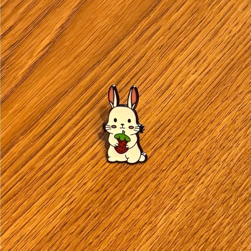 Women’s Accessories Adorable Fun White Bunny Holding Strawberry Enamel Pin